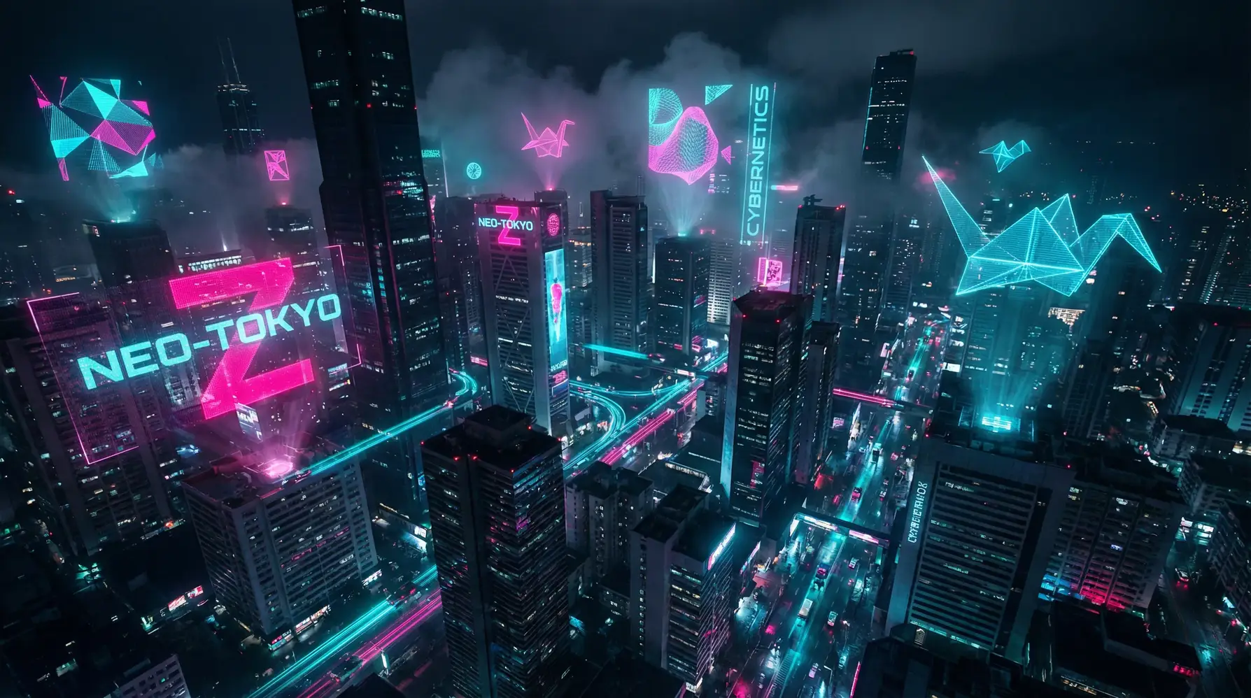 博彩导航 - 赛博朋克折纸艺术都市夜景全息背景